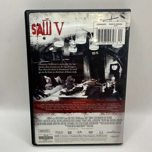 Saw V Unrated Director's Cut DVD Movie LionsGate Widescreen 2008 - Picture 3 of 4
